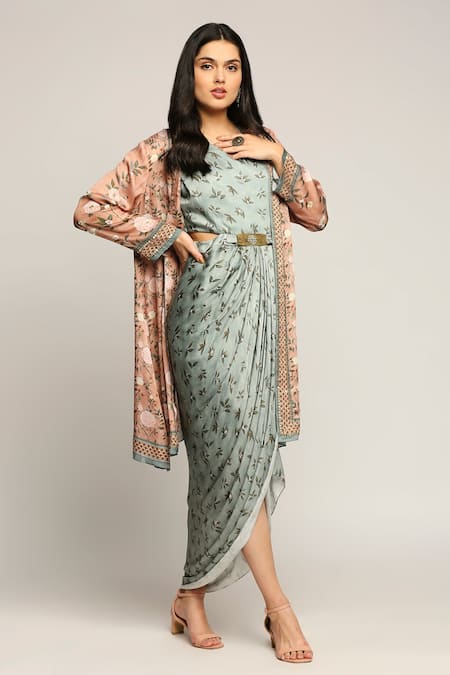 Soup By Sougat Paul Satin Draped Tunic With Jacket 