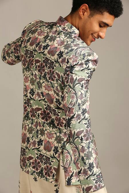 Soup By Sougat Paul Beige Silk Floral Print Bandhgala Set at Aza Fashions Soup By Sougat Paul_Beige Silk Floral Print Bandhgala Set _at_Aza_Fashions