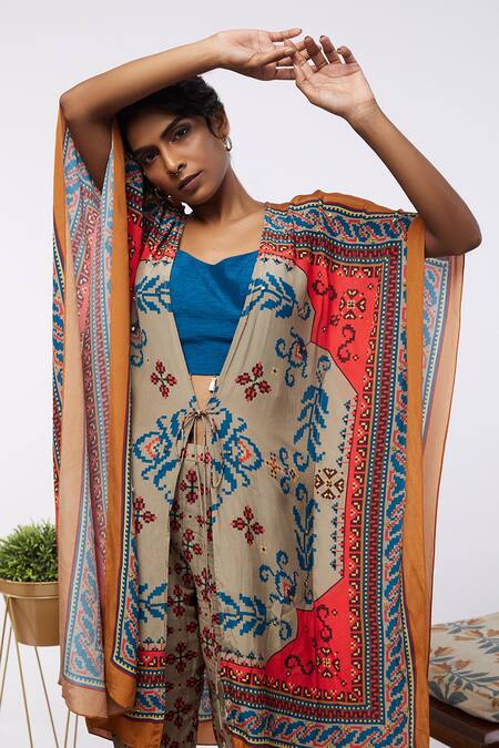 Shop Soup By Sougat Paul Multi Color Bottom And Jacket Crepe, Top Silk Floral, Printed & Pant Set Online at Aza Fashions Shop_Soup By Sougat Paul_Multi Color Bottom And Jacket Crepe, Top Silk Floral, Printed & Pant Set _Online_at_Aza_Fashions