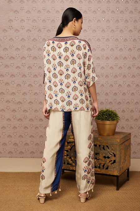Shop_Soup by Sougat Paul_Cream Crepe Sarouk Boat Neck Print Top And Palazzo Set _at_Aza_Fashions