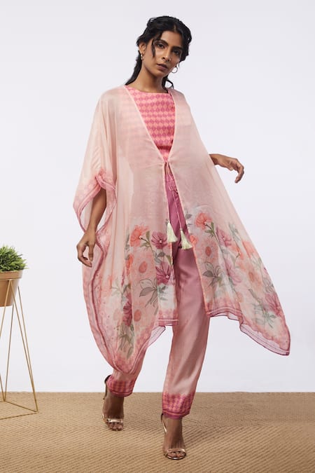 Soup By Sougat Paul Floral Print Kaftan Jacket & Pant Set 