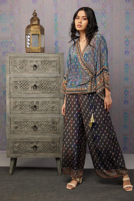 Soup By Sougat Paul_Multi Color Crepe Paisley Print And Ikaya Angrakha Style Top & Palazzo Set _Online_at_Aza_Fashions