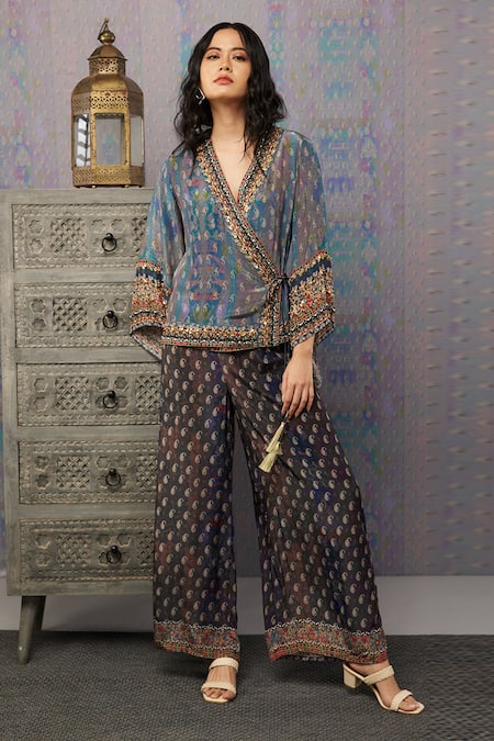 Buy_Soup By Sougat Paul_Multi Color Crepe Paisley Print And Ikaya Angrakha Style Top & Palazzo Set _Online_at_Aza_Fashions