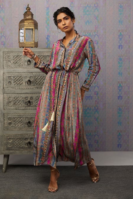 Soup by Sougat Paul Stripe Print Maxi Dress 