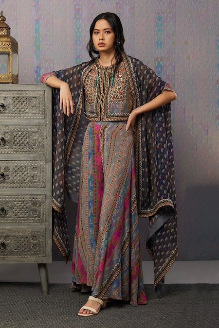 Soup by Sougat Paul Ikaya Print Cape & Palazzo Set 