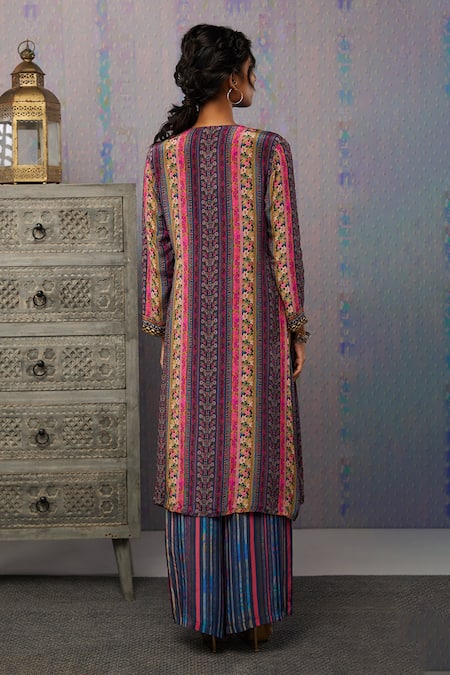 Shop_Soup By Sougat Paul_Multi Color Crepe Floral, Ikaya V Neck Print Angrakha And Pant Set _at_Aza_Fashions