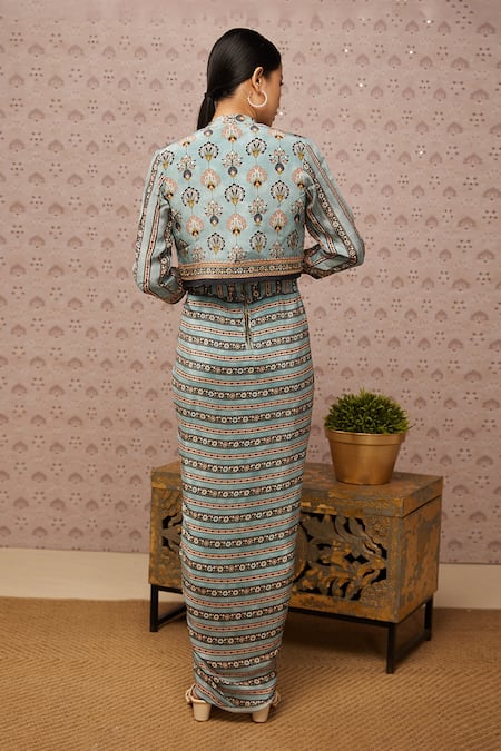 Soup By Sougat Paul Printed Draped Dress With Jacket 