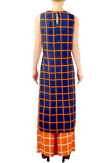 Soup By Sougat Paul Blue & orange chequered kurta set 