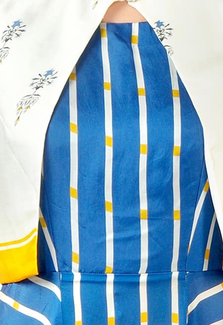 Soup By Sougat Paul_Blue Round Striped Dress With Printed Jacket _Online_at_Aza_Fashions