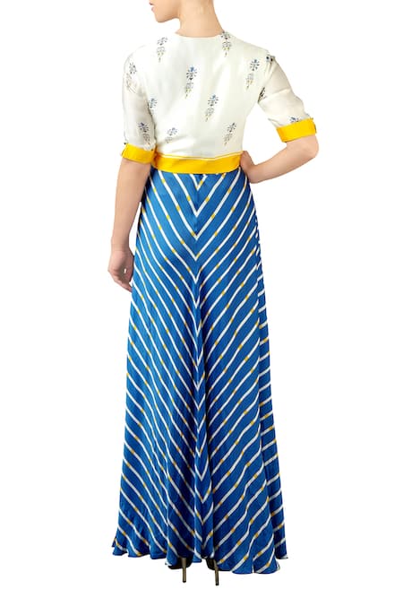 Soup By Sougat Paul Striped Dress with Printed Jacket 