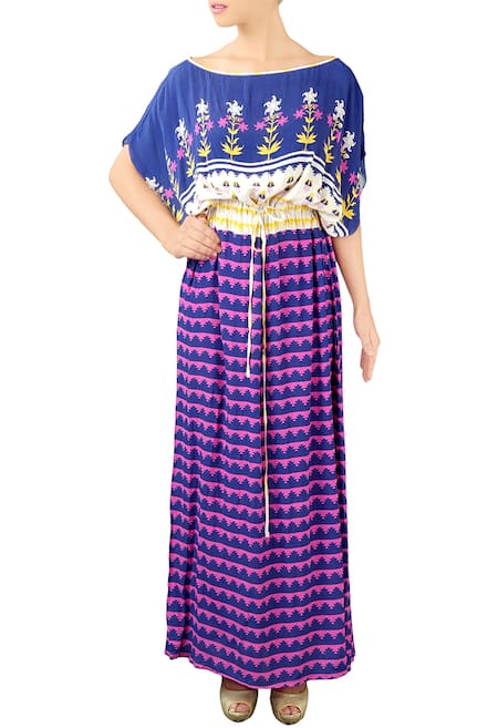 Soup by Sougat Paul Blue And Pink Printed Kaftan Dress For Women