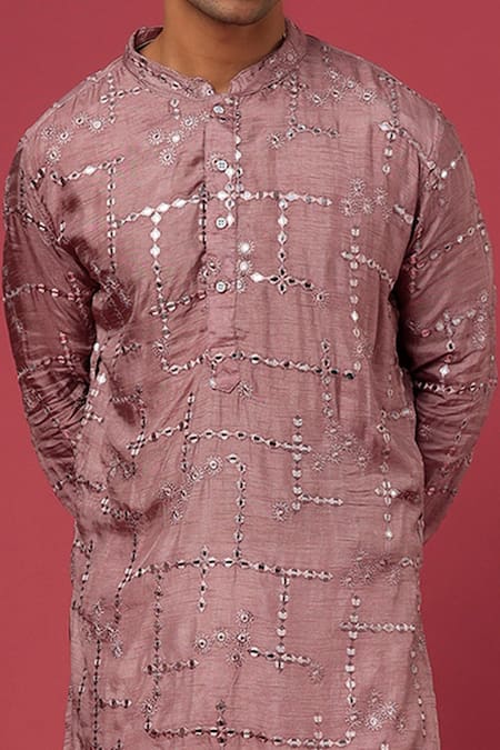 Buy_SPRING BREAK_Purple Polyester Cotton Mirror Embroidered Kurta Set _Online_at_Aza_Fashions