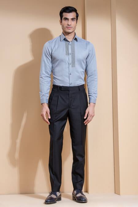 Shop Abkasa Grey Cotton Slim-fit Shirt Online at Aza Fashions Shop_Abkasa_Grey Cotton Slim-fit Shirt _Online_at_Aza_Fashions