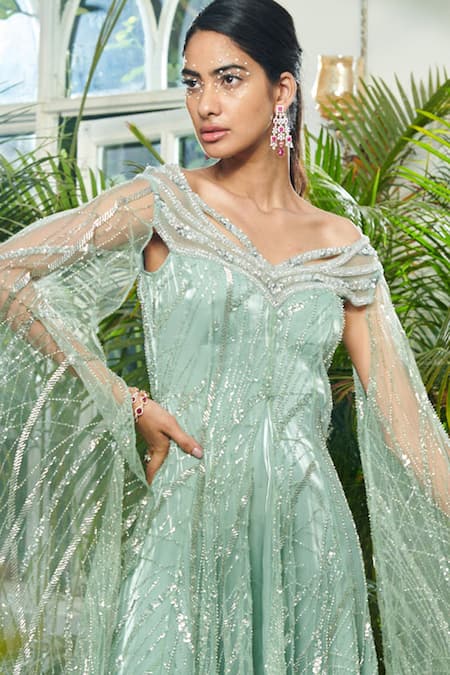 Kamaali Couture Organza Draped Embellished Gown 