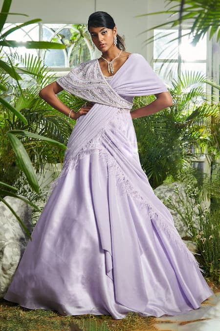 Purple v neck tulle lace long prom dress purple tulle formal dress –  dresstby