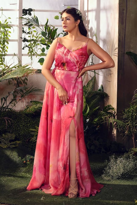 Suruchi Parakh Pink Habutai Silk Pleated Gown