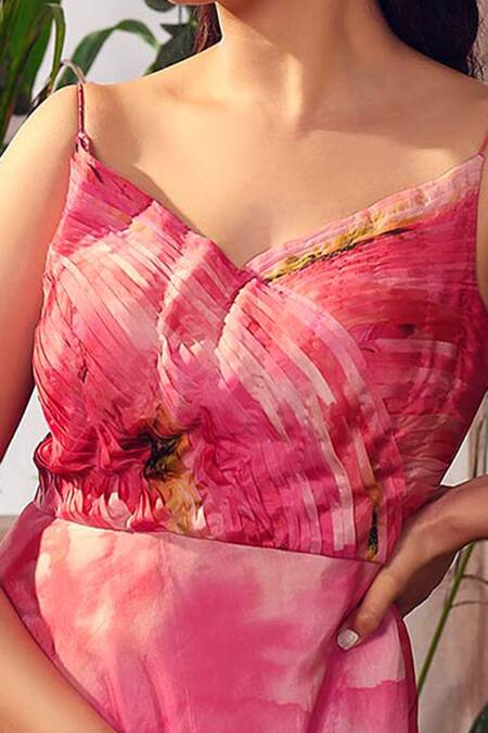 Suruchi Parakh Pink Habutai Silk Pleated Gown at Aza Fashions Suruchi Parakh_Pink Habutai Silk Pleated Gown_at_Aza_Fashions