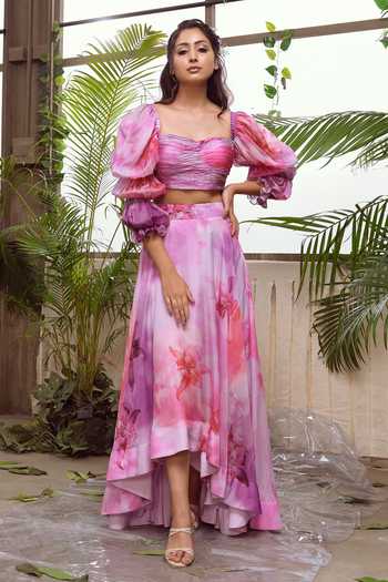 Suruchi Parakh_Purple Habutai Silk Flared Skirt Set_Online_at_Aza_Fashions