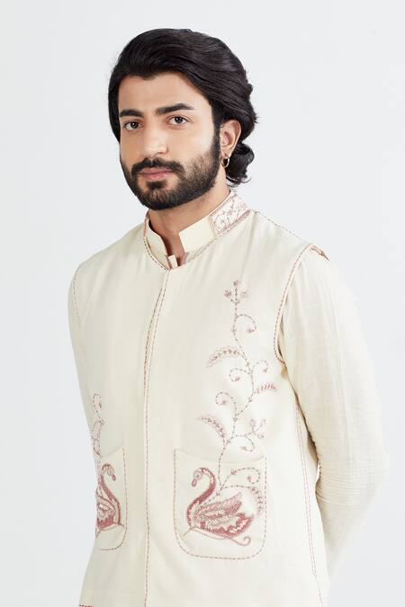 Megha Bansal Beige Matka , Handloom Cotton, Chanderi Hans Bundi And Kurta Set at Aza Fashions Megha Bansal_Beige Matka , Handloom Cotton, Chanderi Hans Bundi And Kurta Set _at_Aza_Fashions