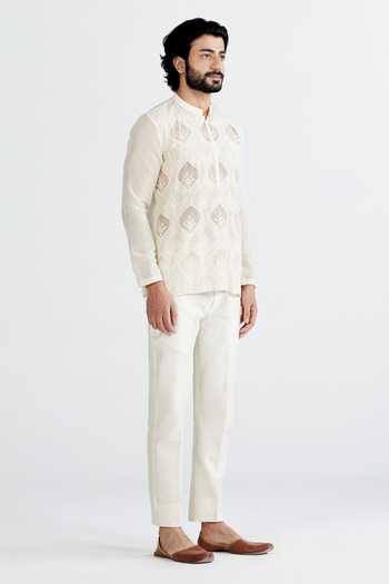 Megha Bansal_White Silk Chanderi Floral Shabnam Kurta Set _Online_at_Aza_Fashions