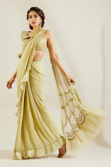 Adaara Couture Embellished Pre-Draped Saree With Blouse 