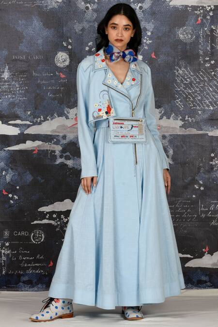 Buy_Jajaabor_Blue Handloom Cotton Angrakha And Pant Set_Online_at_Aza_Fashions