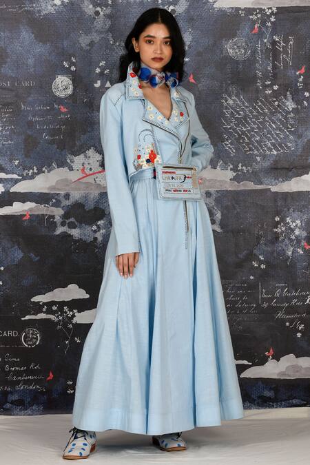 Shop_Jajaabor_Blue Handloom Cotton Angrakha And Pant Set_Online_at_Aza_Fashions