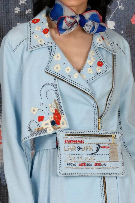 Jajaabor_Blue Handloom Cotton Angrakha And Pant Set_at_Aza_Fashions