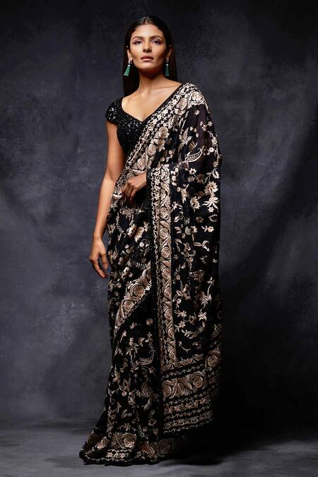 Buy Black Saree With Stitched Blouse Party Wear Saree Designer Outfit  Womens Wedding Online in India - Etsy