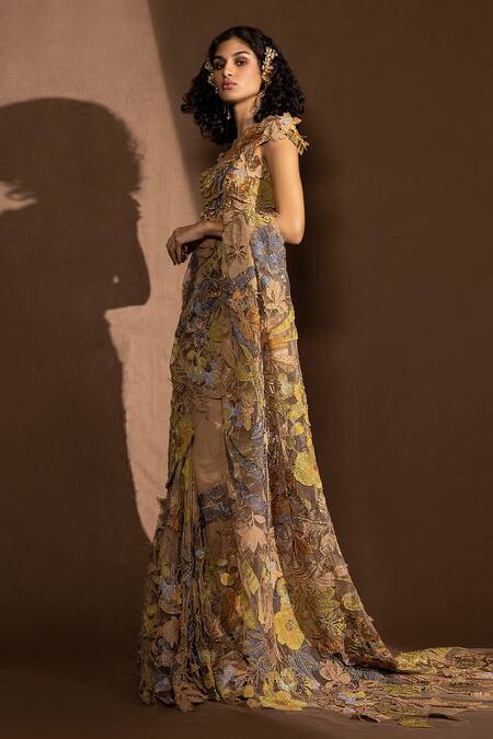 Buy Abhishek Sharma Multi Color Net Metal Thread And Cutdana Work Deep Embroidered Saree With Blouse Online at Aza Fashions Buy_Abhishek Sharma_Multi Color Net Metal Thread And Cutdana Work Deep Embroidered Saree With Blouse_Online_at_Aza_Fashions