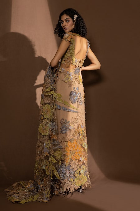 Shop Abhishek Sharma Multi Color Net Metal Thread And Cutdana Work Deep Embroidered Saree With Blouse at Aza Fashions Shop_Abhishek Sharma_Multi Color Net Metal Thread And Cutdana Work Deep Embroidered Saree With Blouse_at_Aza_Fashions