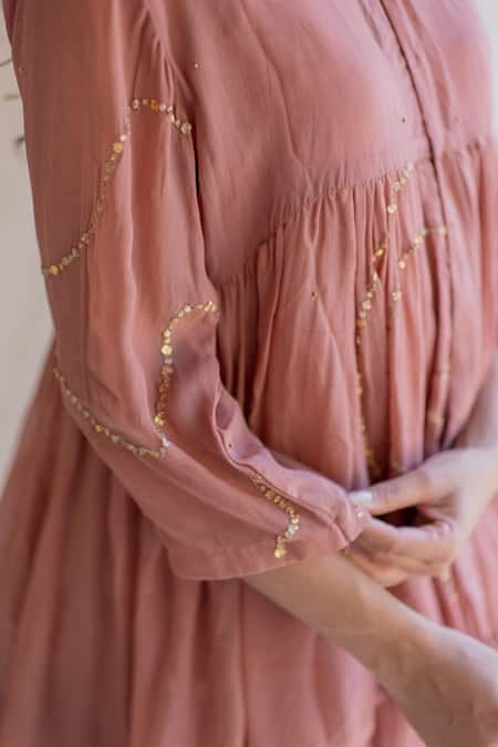 Nirjara_Pink Choli Organza Slip Mulmul Gharara Chanderi Silk Embroidered Kurta Set_at_Aza_Fashions