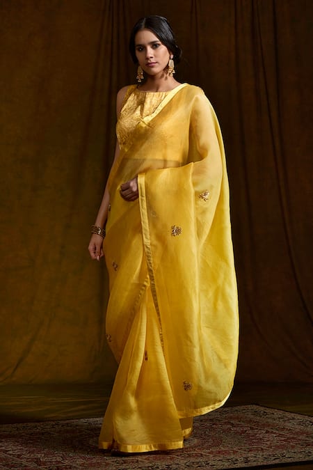 Weaver Story Handloom Organza Zardozi Work Saree 