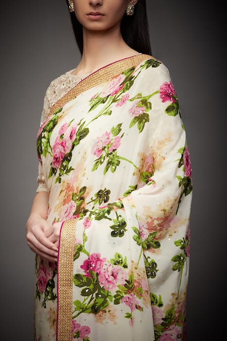 Buy RI.Ritu Kumar Pink Rayon Crepe Round Neck Floral Print Saree Set Online at Aza Fashions Buy_RI.Ritu Kumar_Pink Rayon Crepe Round Neck Floral Print Saree Set _Online_at_Aza_Fashions