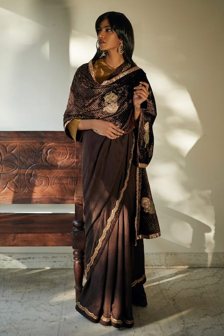 Shop Shorshe Clothing Brown Handloom Silk Saree at Aza Fashions Shop_Shorshe Clothing_Brown Handloom Silk Saree _at_Aza_Fashions