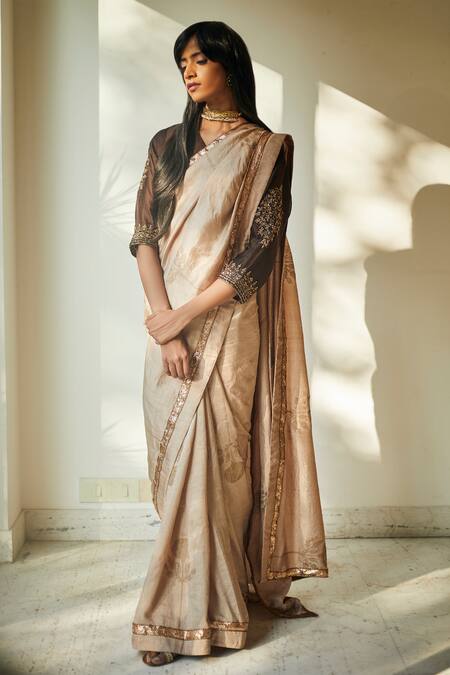 Shop_Shorshe Clothing_Beige Handloom Silk Saree _at_Aza_Fashions
