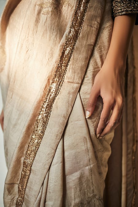 Buy_Shorshe Clothing_Beige Handloom Silk Saree _Online_at_Aza_Fashions