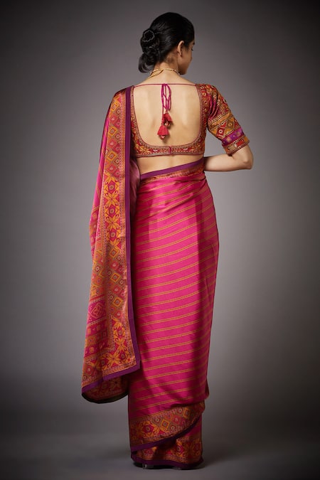 RI.Ritu Kumar Silk Satin Striped Saree with Blouse