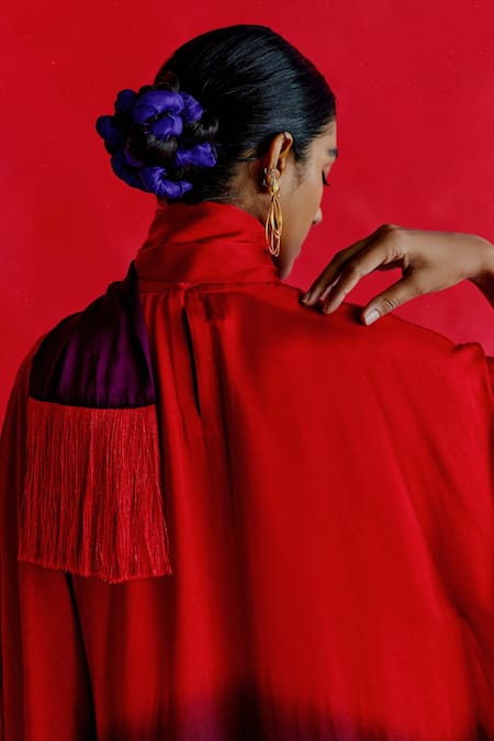 Buy Studio Rigu Red Vegan Silk Tie-dye High Neck Tie Dye Asymmetric Dress Online at Aza Fashions Buy_Studio Rigu_Red Vegan Silk Tie-dye High Neck Tie Dye Asymmetric Dress _Online_at_Aza_Fashions