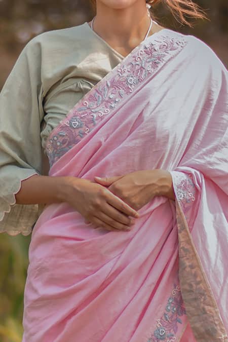 Buy_Vaani Beswal_Green Handwoven Cotton Srih Blouse _Online_at_Aza_Fashions