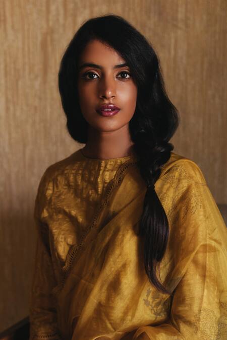 Shorshe Clothing_Yellow Organza Embroidered Saree_Online_at_Aza_Fashions