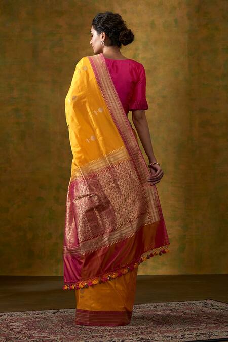 Shop Weaver Story Orange Handloom Katan Silk Banarasi Saree at Aza Fashions Shop_Weaver Story_Orange Handloom Katan Silk Banarasi Saree_at_Aza_Fashions