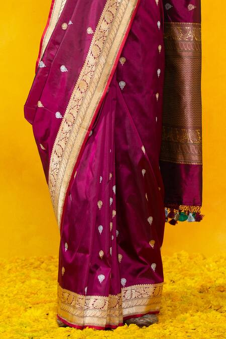 Buy_Weaver Story_Purple Pure Katan Silk Zari Handloom Saree_Online_at_Aza_Fashions