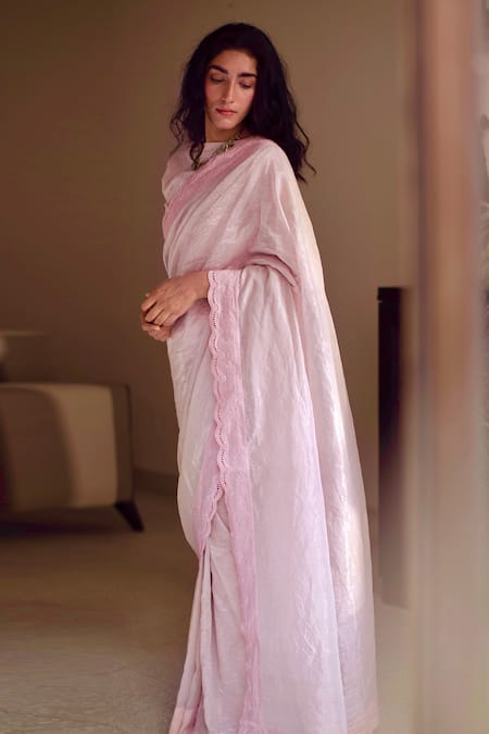 Shorshe Clothing Pink Handwoven Tissue Saree 