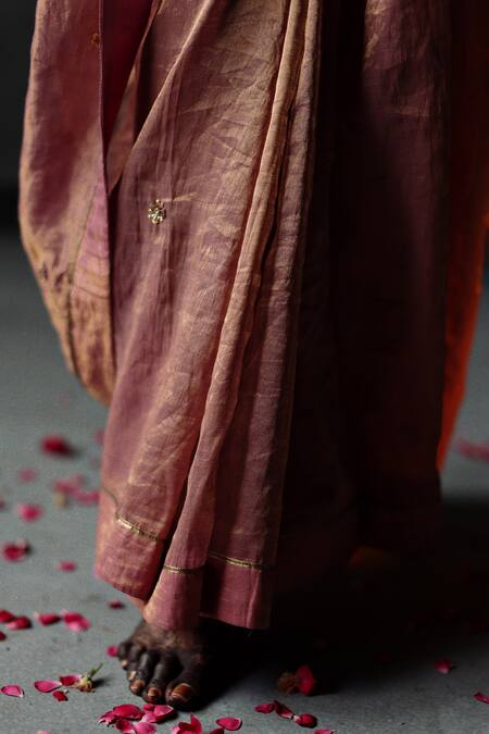 Shorshe Clothing_Pink Handloom Tissue Sequin And Gota Patti Saree_at_Aza_Fashions