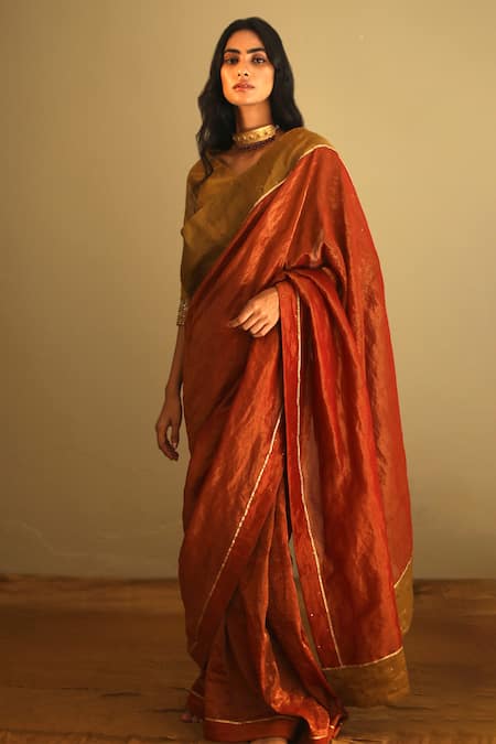 Shorshe Clothing Red Handloom Tissue Saree Online at Aza Fashions Shorshe Clothing_Red Handloom Tissue Saree _Online_at_Aza_Fashions