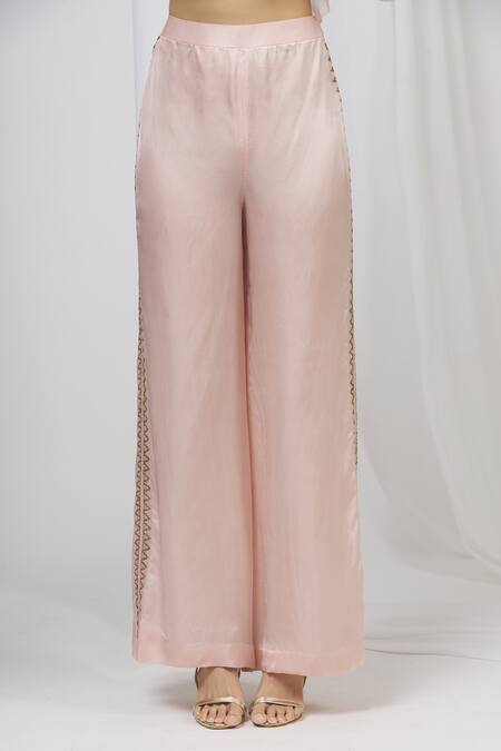 Shop Shruti Ranka Pink , Satin V Neck Pant Set Online at Aza Fashions Shop_Shruti Ranka_Pink , Satin V Neck Pant Set_Online_at_Aza_Fashions