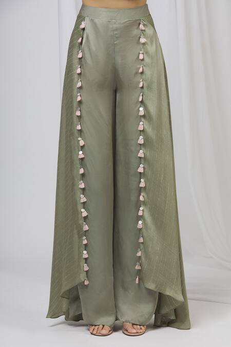 Shop Shruti Ranka Green Satin Organza Surplice Pant Set Online at Aza Fashions Shop_Shruti Ranka_Green Satin Organza Surplice Pant Set_Online_at_Aza_Fashions