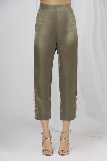 Shop Shruti Ranka Green Organza Kurta Notched Inner Embroidered And Pant Set Online at Aza Fashions Shop_Shruti Ranka_Green Organza Kurta Notched Inner Embroidered And Pant Set_Online_at_Aza_Fashions