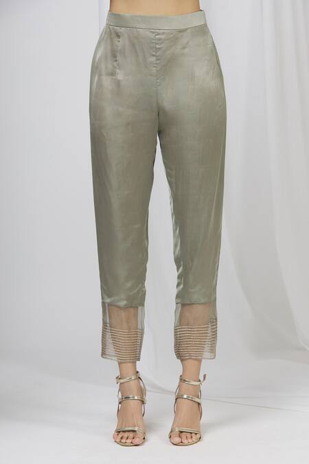 Shop_Shruti Ranka_Green Satin Organza Notched Round Neck Pant Set_Online_at_Aza_Fashions